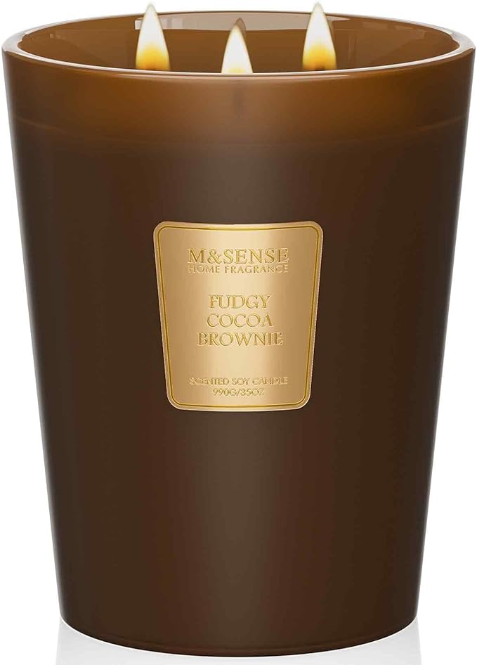 M&SENSE Fudgy Cocoa Brownie Scented Candle 35oz 150H Burn Time Long Lasting, 3-Wick Natural Aromatherapy Candle Highly Scented, Home Fragrance Housewarming Gifts-Ruum Studio Home