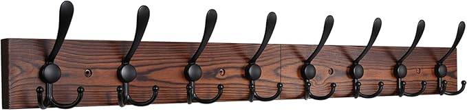IBosins Wall Mounted Coat Rack, 31-2/5'' Long, Entryway Hanging Rack, Metal Wood Coat Hooks Rack with 8 Black Rustic Tri-Hooks Rail for Coat, Bag, Towel, Key, Hat, Umbrella-Ruum Studio Home