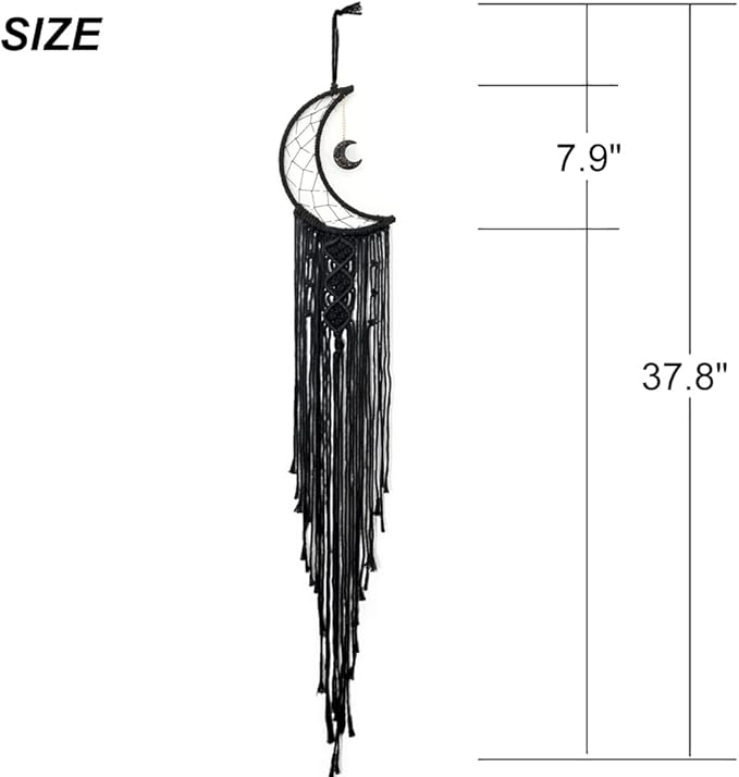 MOONFLY Black Moon Dream Catcher with Handmade Woven Cotton Dream Catchers Boho Macrame Wall Hanging Home Decoration Ornament Craft Gift (Black Moon)-Ruum Studio Home