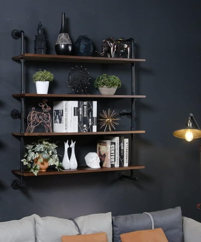 ROGMARS Floating Shelves for Wall,Solid Wood Shelves Industrial Pipe Shelving 36inch for Wall Decor,Kitchen,Living Room-Ruum Studio Home