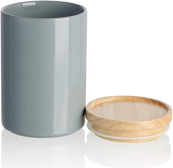 Sweejar Kitchen Canisters Ceramic Food Storage Jar, Stackable Containers with Airtight Seal Wooden Lid for Serving Ground Coffee, Tea, Sugar, Salt and More - 28 Fl Oz (Gray)-Ruum Studio Home