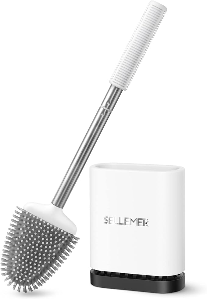 Sellemer Toilet Brush and Holder Set for Bathroom, Flexible Toilet Bowl Brush Head with Silicone Bristles, Compact Size for Storage and Organization, Ventilation Slots Base (1 Pack, Multicolor)-Ruum Studio Home