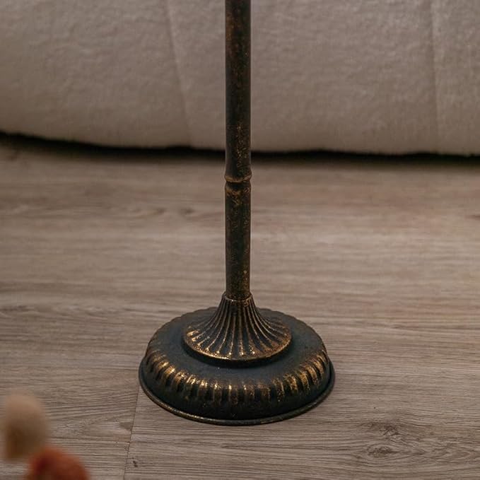 Vintage Floor Candelabra - 37.1" Tall Antique Gold Candle Holder with Glass Lantern, Rustic Gothic Metal Pillar Stand for Home Decor, Wedding & Event Centerpiece-Ruum Studio Home