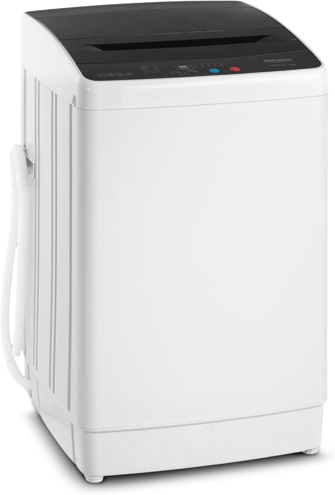 ROVSUN 30LBS Washing Machine, Full-Automatic Portable Washer with Stainless Steel Drum, Electric Laundry Machine, 110V Washer and Spin Dryer Combo with Drain Pump for Home, Apartment, Dorm-Ruum Studio Home