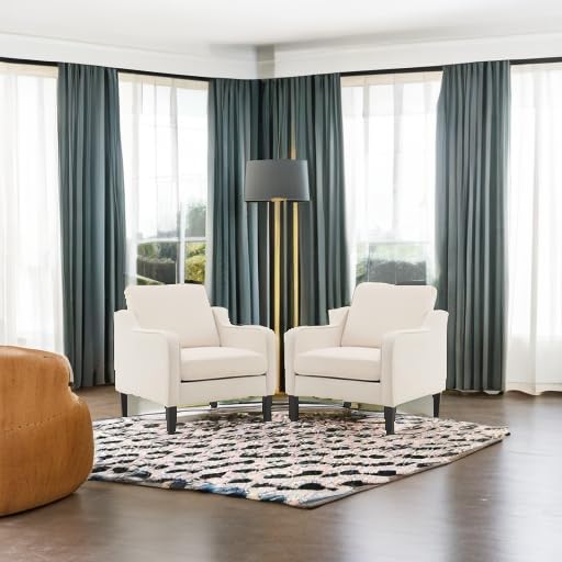 VINGLI Modern Accent Chairs Set of 2, Beige Living Room Chairs Comfy Armchair for Bedroom, Upholstered Sofa Chair Reading Chair for Small Spaces, Apartment, Waiting Room-Ruum Studio Home