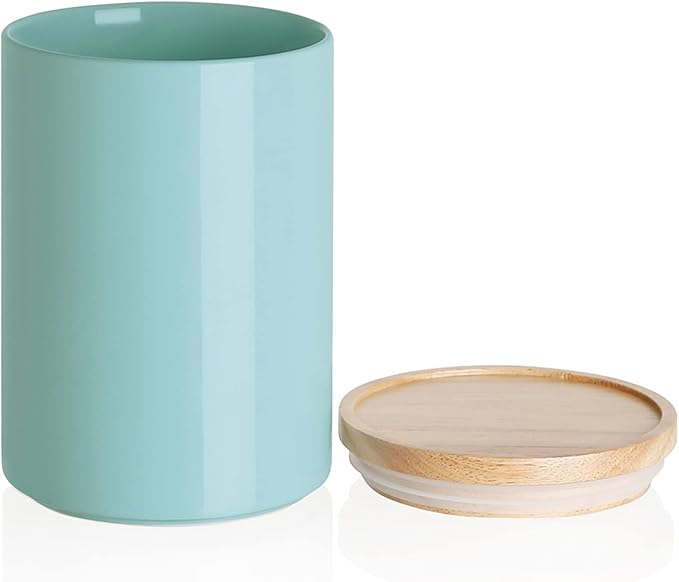 Sweejar Kitchen Canisters Ceramic Food Storage Jar, Stackable Containers with Airtight Seal Wooden Lid for Serving Coffee Bean, Flour, Tea, Cookies and More - 58 Fl Oz (Dark Turquoise)-Ruum Studio Home