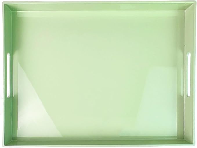 Turquoise Green Decorative Tray, Rectangular Large Serving Tray with Handles, Plastic Coffee Table Tray for Ottoman, Living Room, Kitchen Tabletop,15.7” x 11.8” x1.6”-Ruum Studio Home