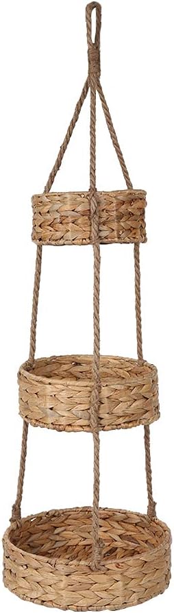 KINGWILLOW 3 Tier Hanging Fruit Basket, Handmade Natural Water Hyacinth Wall Vegetable Storage Baskets, Space Saver for Kitchen Organizing Plant Holder-Ruum Studio Home