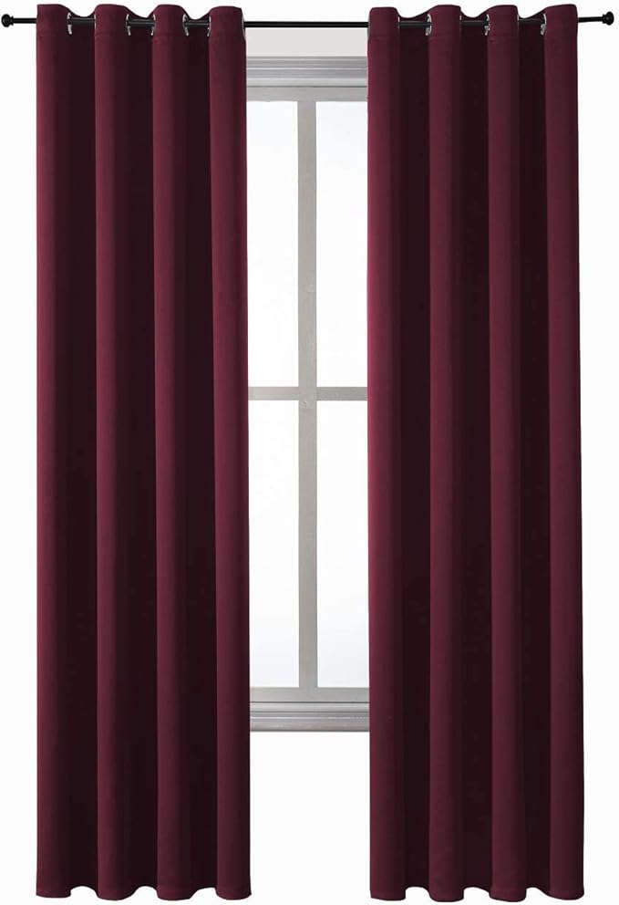 ChrisDowa Grommet Blackout Curtains for Bedroom and Living Room - 2 Panels Set Thermal Insulated Room Darkening Curtains (Burgundy Red, 52W x 84L)-Ruum Studio Home