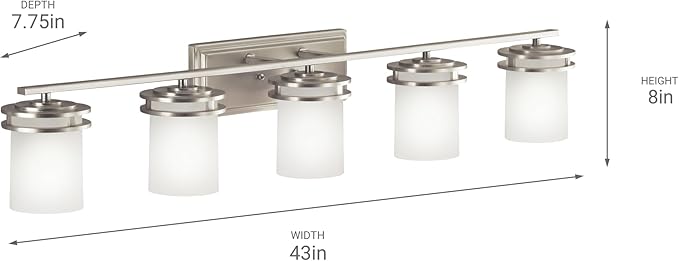 Kichler Hendrik 43" Vanity Light in Brushed Nickel, 5-Light Modern Bathroom Vanity with Satin Etched Cased Opal Glass, (43" W x 7.75" H), 5085NI-Ruum Studio Home