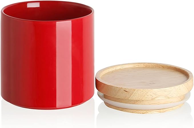 Sweejar Kitchen Canisters Ceramic Food Storage Jar, Stackable Containers with Airtight Seal Wooden Lid for Serving Coffee Bean, Flour, Tea, Spice and More - 39 Fl Oz (Red)-Ruum Studio Home