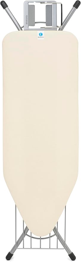 Brabantia Size C Ironing Board (49 x 18in) 7 Height Options, Adjustable Steam Iron Rest Holder & Linen Rack (Ecru) Non-Slip Feet, Anti-Collapse Child Locks-Ruum Studio Home