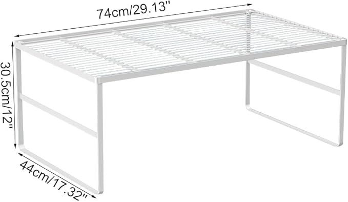 Kitchen Cabinet Storage Shelf Stackable Wire Spice Rack Organizer Heavy Duty Space Saver for Bathroom Bedroom Closet Laundry Room Office Countertop - White, Pack 1-Ruum Studio Home