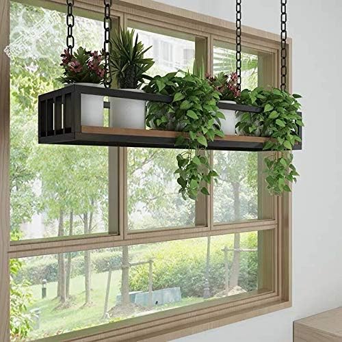 Growers Hanging Wood Basket Planter with Chain Indoor Outdoor Flower Plant Pot Home Garden Balcony Bar Cafe Decoration (L48''XW10''XH6'')-Ruum Studio Home