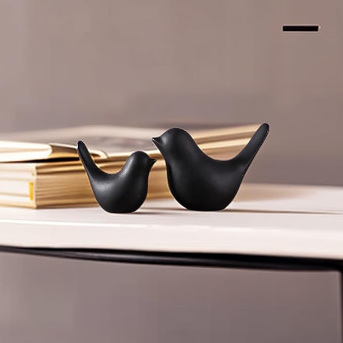 Small Animal Statues, Black Bird Figurines Home Decor, Modern Home Decorative, Ceramic Decor for Office Desktop, Bookshelf, Bedroom, Living Room, Cabinets, Coffee Table(Black 2 Pcs)-Ruum Studio Home