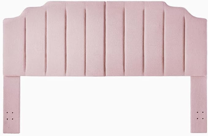 24KF Pink Teddy Fabric Tufted King Upholstered Headboard, Modern Vertical Channel Design California King Headboard with Stepped Silhouette Top Edge,6026-K-Teddy Pink-Ruum Studio Home