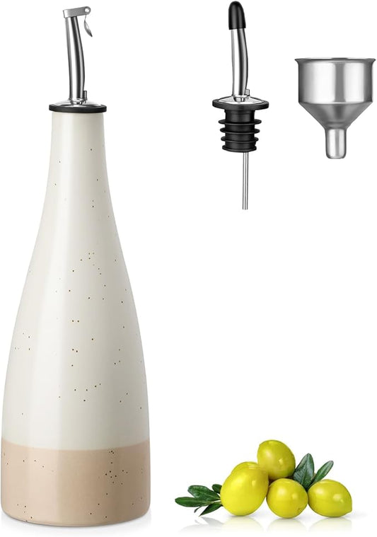 vancasso 16 Oz Ceramic Olive Oil Dispenser Bottle, Bottle Dispenser with Spout and Funnel for Kitchen,Suitable for Oil, Vinegar, Coffee Syrups & Other Liquids，Cream-Ruum Studio Home