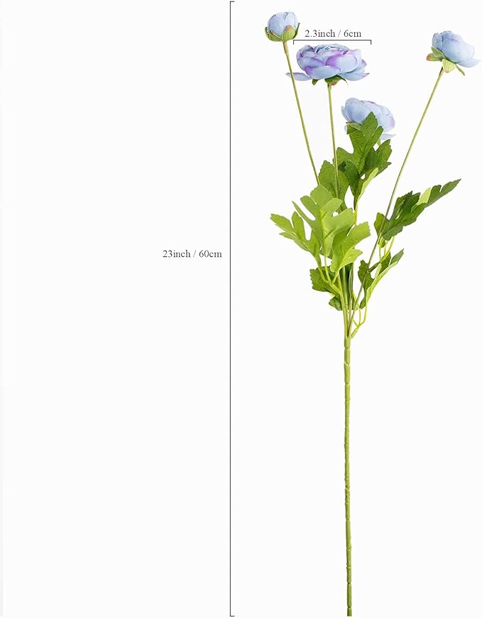 Artificial Silk Flowers Ranunculus Fake Flower 5 Pcs,Suitable for core Decoration,Wedding Floral Creation,Flower Arrangement DIY Project,Interior Decor（Blue）-Ruum Studio Home