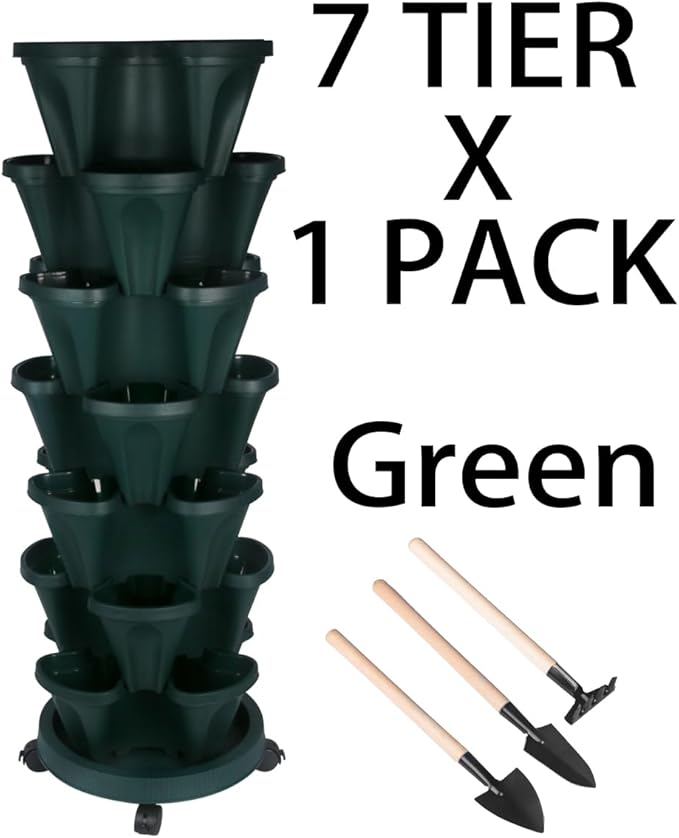 Vertical Planter 7 Tier Stackable Planters Garden Planters Strawberry Herb Flower and Vegetable Planter Indoor Outdoor Gardening Pots with Removable Wheels and Tools-Ruum Studio Home