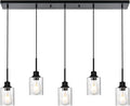 Black Chandelier 5 Light Dining Room Lighting Fixtures Hanging Linear Pendant Lights Industrial Modern Chandelier with Seeded Glass for Kitchen Island Living Room Bedroom Foyer Hall Entryway-Ruum Studio Home