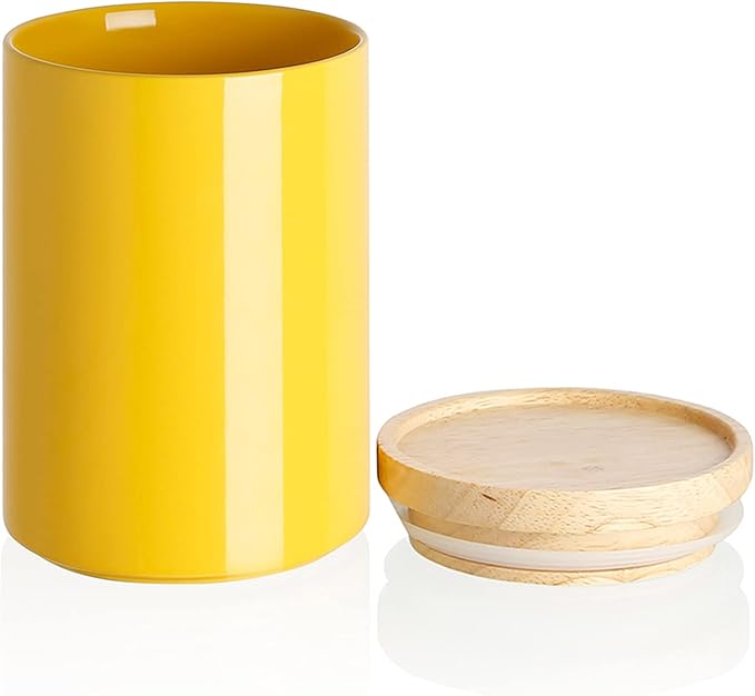 Sweejar Kitchen Canisters Ceramic Food Storage Jar, Stackable Containers with Airtight Seal Wooden Lid for Serving Coffee Bean, Flour, Tea, Cookies and More - 58 Fl Oz(Yellow)-Ruum Studio Home
