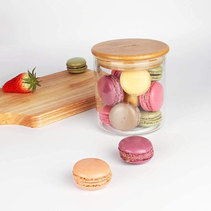 SIXAQUAE Glass Food Storage Containers Jar Seal Bamboo Lids 4 Packs 600ml Airtight Canister Organization Sets Stackable…-Ruum Studio Home