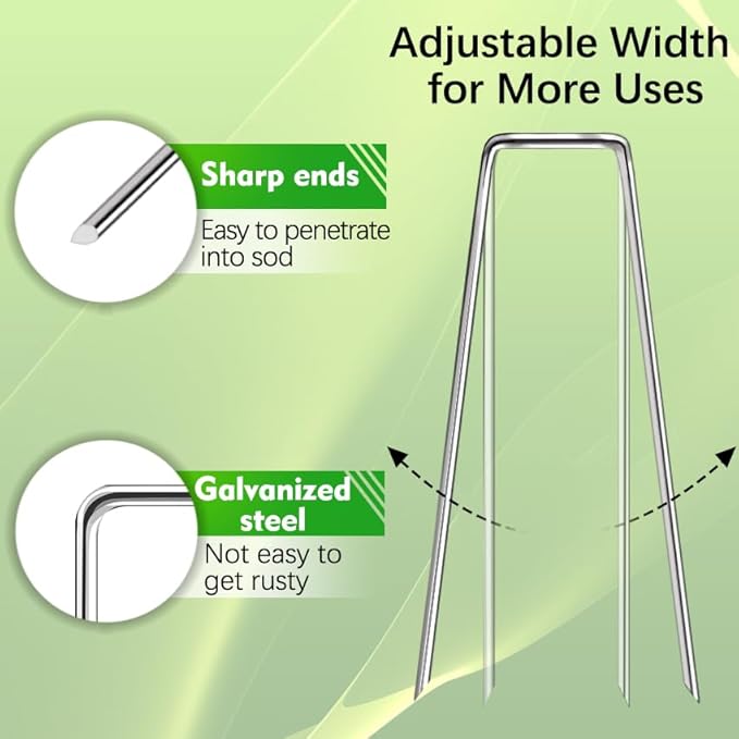 100 Pack Landscape Staples 4 Inch 12 Gauge Garden Stakes Galvanized Garden Staples Pins Anti-Rust Ground Stakes for Weed Barrier, Irrigation Tubing, Yard Lawn, Landscape Fabric-Ruum Studio Home