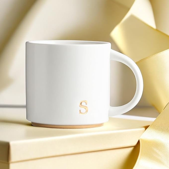 COLLECTIVE HOME - Monogram Ceramic Mugs, 15 oz Golden Initial Coffee Cups, Elegant Alphabet Tea Mugs, Elegant Personalized Mug with Gift Box, Luxurious Cups for Office and Home (s)-Ruum Studio Home