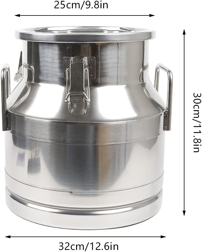 Stainless Steel Milk Can, 12L/3.16 Gallon Heavy Duty Airtight Storage Canister Milk Bucket with Lid, Embedded Silicone Milk Jug Wine Pail Water Cereals Bucket with Three Latches and Two Handles-Ruum Studio Home