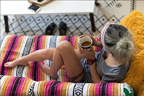 Del Mex Classic Mexican Blanket, Large Authentic Woven Falsa Throw (70"x50"), Artisan Southwest Décor for Beach, Yoga, Outdoors (Gold/Fuchsia)-Ruum Studio Home