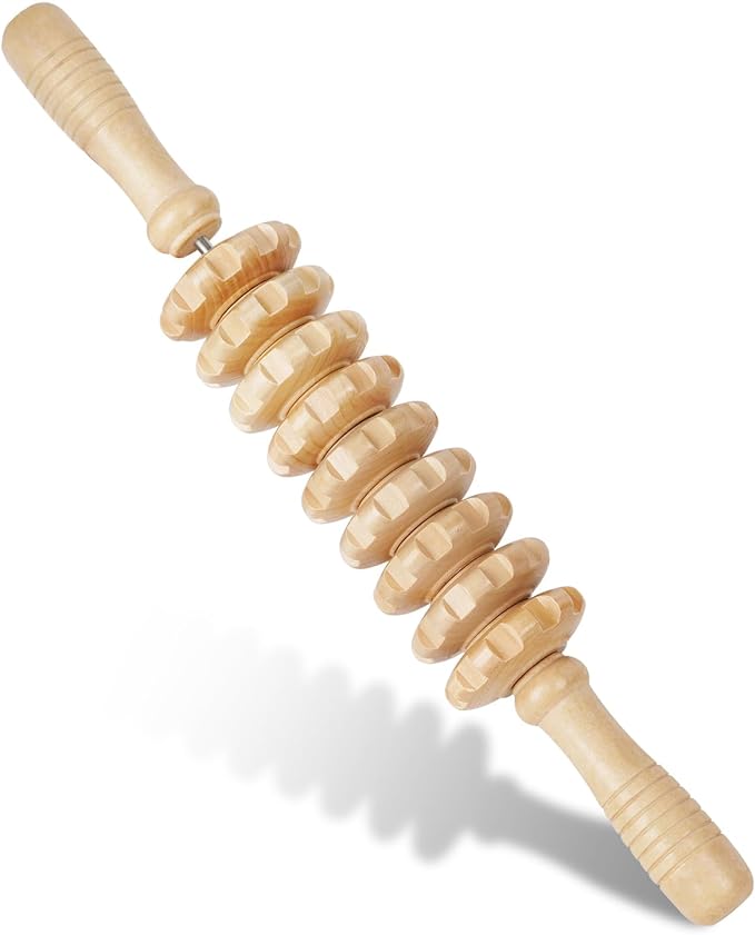 Liitrton Manual Wooden Fascia Massage Roller Trigger Points for Release Cellulite Sore Muscle Blasting (White)-Ruum Studio Home