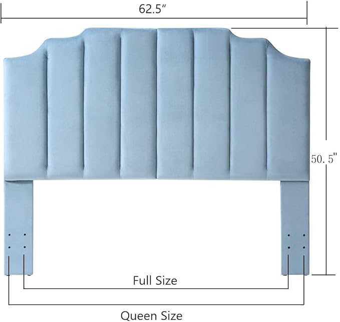 24KF Seaglass Velvet Tufted Queen Upholstered Headboard, Modern Vertical Channel Design California Queen/Full Headboard with Stepped Silhouette Top Edge, Seaglass-Ruum Studio Home