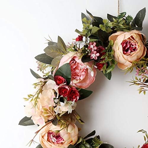 Peony Spring Wreath for Front Door, Handmade Pink Floral Wreath Artificial Spring Garland Wreath for Front Door Wall Wedding Party Home Deco-Ruum Studio Home
