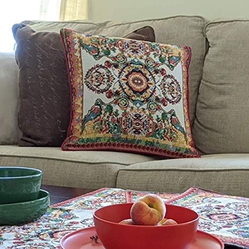 Tache Rococo Elegant Ornate Ivory Colorful Paisley Cotton Linen 18x18 Tapestry Woven Cushion Throw Pillow Cover 2 Pieces-Ruum Studio Home