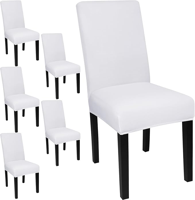 JQinHome 6 Pcs Dining Chair Slipcover,High Stretch Removable Washable Chair Seat Protector Cover for Home Party Hotel Wedding Ceremony (White)-Ruum Studio Home