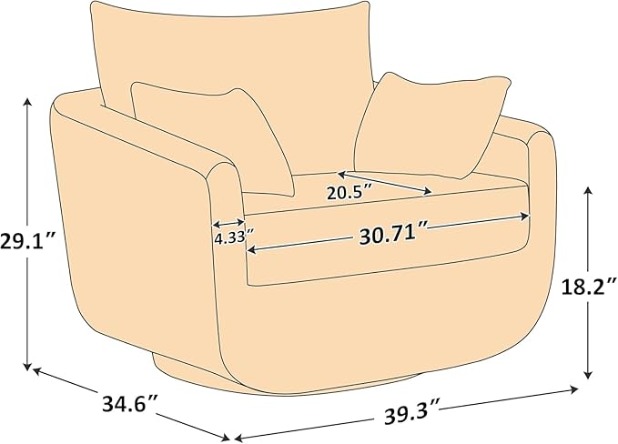 360° Swivel Accent Armchair, 39.3" Oversized, Sherpa Boucle Fabric Sofa Chair with Removable Back & Arm Pillows, Swivel Chair with Cozy Soft Padded, No Assembly Required (1, Cream White)-Ruum Studio Home