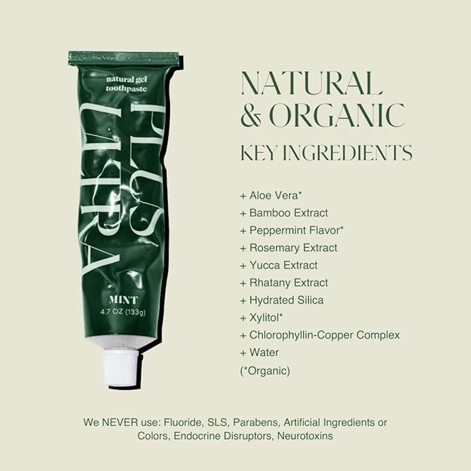 Plus Ultra Organic Fluoride-Free Gel Toothpaste in Aluminum Tube | Eco-Friendly, SLS Free | Made with Aloe, Peppermint, Bamboo Extract | for Sensitivity & Whitening | Made in USA, 4.7oz (Pack of 1)-Ruum Studio Home