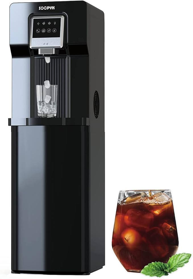 2 in 1 Bottom Load Water Cooler Dispenser with Ice Maker for 3 Gallon Bottle 17lbs Daily Capacity (NO HOT Water) Black-Ruum Studio Home
