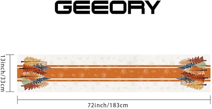 GEEORY Fall Watercolor Trees & Maple Leaves Striped Table Runner 13x72 Inch, Rustic Farmhouse Autumn Thanksgiving Decor for Kitchen, Dining, Indoor/Outdoor Holiday Dinner Party Orange GT157-72-Ruum Studio Home