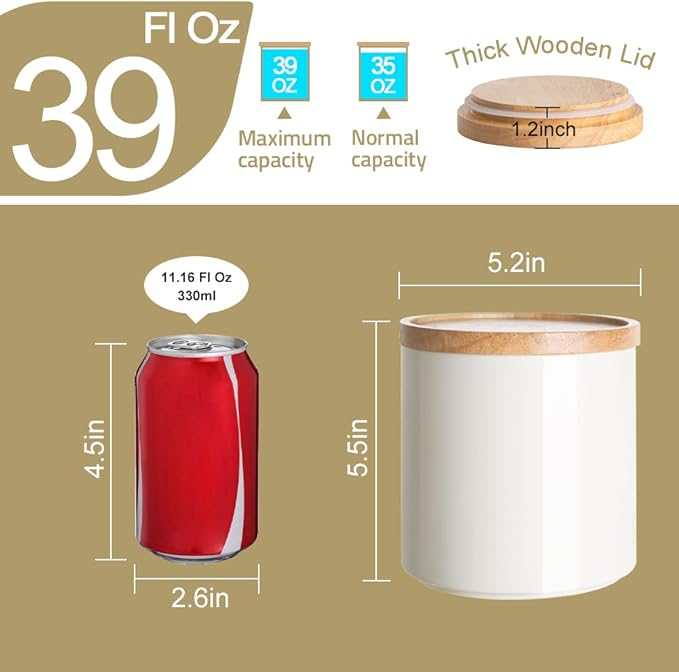 Sweejar Kitchen Canisters Ceramic Food Storage Jar, Stackable Containers with Airtight Seal Wooden Lid for Serving Coffee Bean, Flour, Tea, Spice and More - 39 Fl Oz (Gray)-Ruum Studio Home