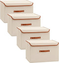 Tuza 4 Pack Large Fabric Storage Bins with Lids, Foldable Storage Boxes with Lids for Organizing, Decorative Storage Boxes with Handles for Home, Bedroom, Closet, Office(Khaki, Large)-Ruum Studio Home