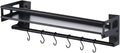 Wall Mount Storage Holder，Stainless Steel Strong Shelf with 6 Removable Hooks, Spice Rack Organizer，Kitchen Organizer Shelf, Space Saving Spice Rack and Kitchen Storage (black)-Ruum Studio Home