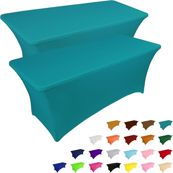 IVAPUPU 2 Pack 4FT Table Cloth for Rectangular Fitted Events Stretch Lake Blue Table Covers Washable Cover Spandex Tablecloth Protector for Party, Wedding, Cocktail, Banquet, Festival-Ruum Studio Home
