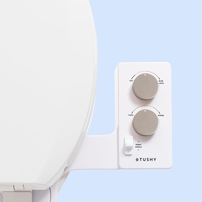 TUSHY Spa Warm Water Bidet Attachment for Toilet. Universal Fit, Easy Install (Requires Sink Access for Optional Temperature Control) Self Cleaning, Adjustable Pressure, Angle Control, Platinum Knob-Ruum Studio Home