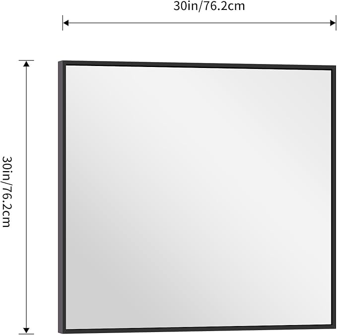 Black Bathroom Mirror for Wall, 30x30 Inch Rectangle Mirrors with Metal Frame, Modern Vanity Wall Square Mirror for Bathroom Living Room, Entryway Hangs Horizontal or Vertical-Ruum Studio Home