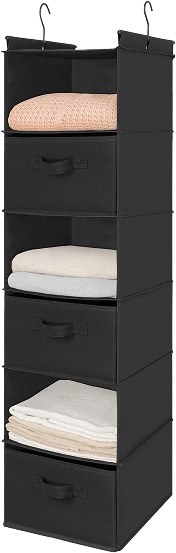 MAX Houser 6 Tier Shelf Hanging Closet Organizer, Closet Hanging Shelf with 2 Sturdy Hooks for Storage, Foldable (Black-D3)-Ruum Studio Home