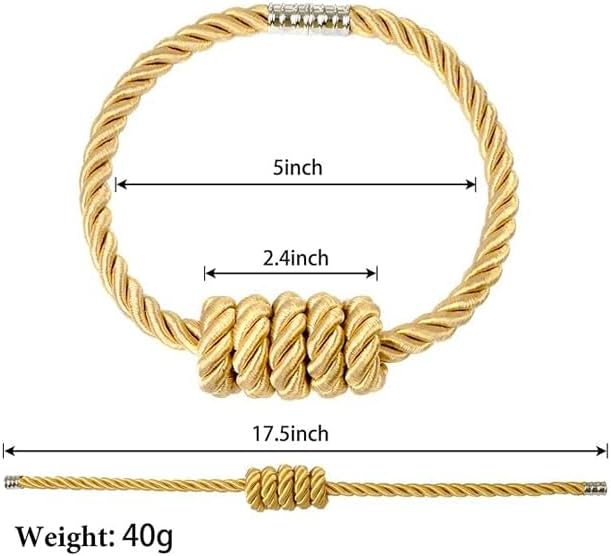 Fenghuangwu 2Pack Magnetic Curtain Tiebacks – Bohemian Style Handmade Woven Tie-Backs for Drapes,Elegant Exquisite Knot Holdbacks,Outdoor Boho & Modern Home Decor（Gold-Ruum Studio Home