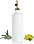 Sweejar 18 Oz Oil Dispenser for Kitchen with Gravity Spout, Ceramic Olive Oil Dispenser Bottle, Relief Opaque Vinegar Container for Evoo, Vinegar, Soy Sauce, Pack of 1(White, Gold Spout)-Ruum Studio Home