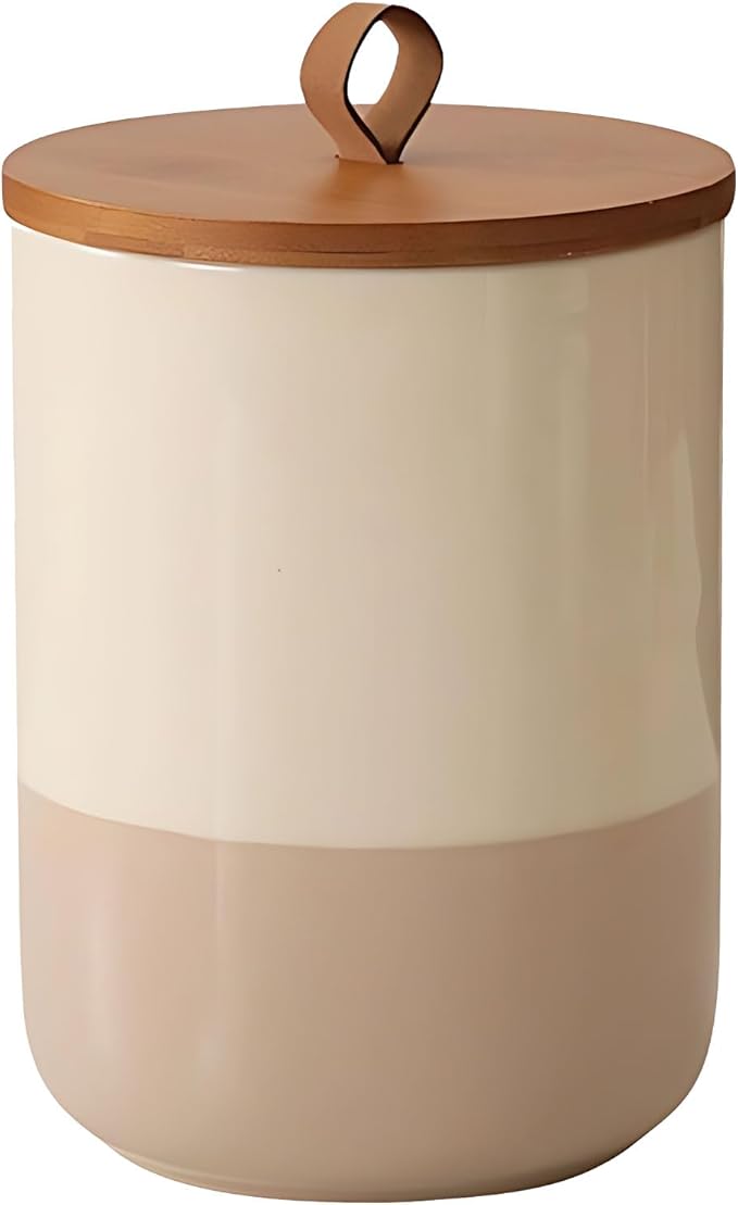 Coffee Canister, Ceramic Food Storage Jars with Lids Salt Matcha Container Brown Sugar Container Bowl for Kitchen Tea, Coffee Beans, Spice (#001Khaki-44oz/1300ml)-Ruum Studio Home
