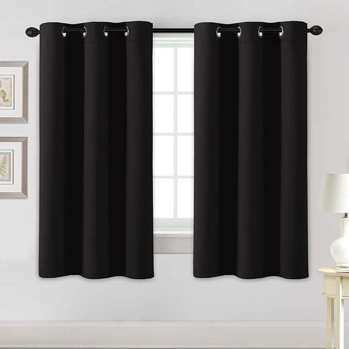 H.VERSAILTEX Blackout Curtains for Bedroom Thermal Insulated Room Darkening Living Room Curtains 63 Inch Long Grommet Privacy Protection Window Curtain Panels/Drapes for Nursery, 2 Panels,Jet Black-Ruum Studio Home